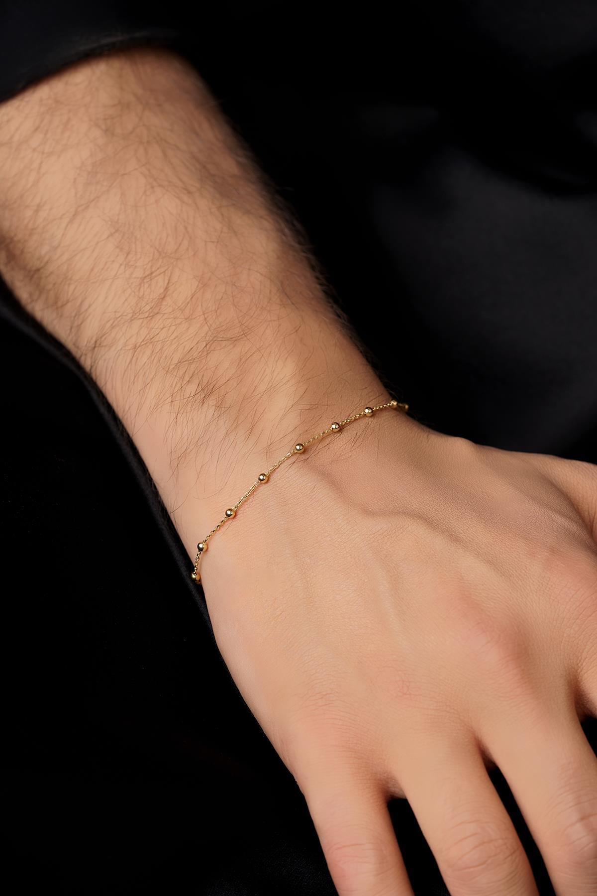 14 Ayar Altın Top Sıralı Erkek Bileklik - Fiyonk Kuyumculuk (1)