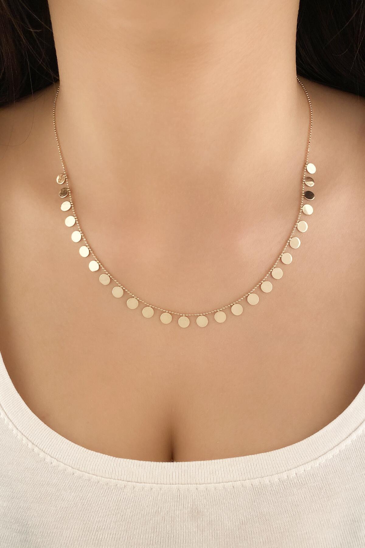 14 Ayar Altın Topcuk Zincirde Pul Sallantılı Set - Fiyonk Kuyumculuk (1)