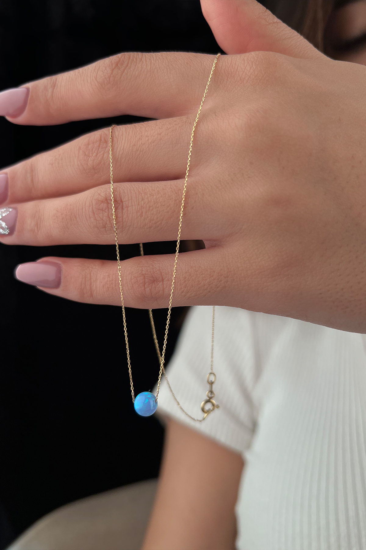 14 Ayar Altın Turkuaz Opal Kolye - Fiyonk Kuyumculuk (1)