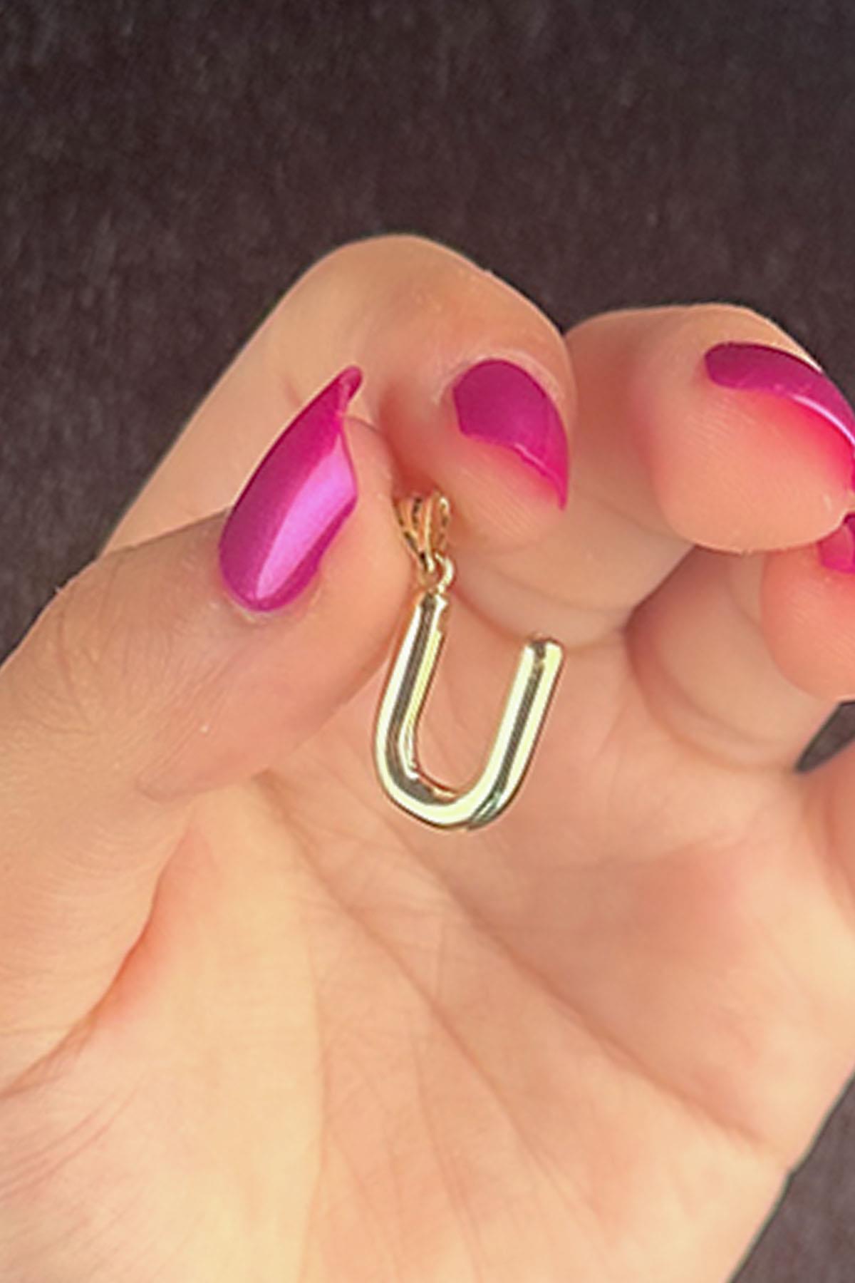 14 Ayar Altın U Harf Kolye Ucu - Fiyonk Kuyumculuk