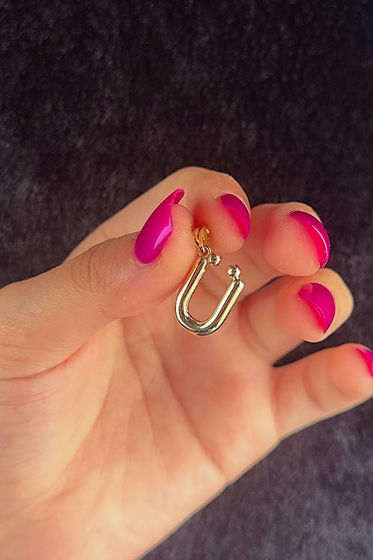 14 Ayar Altın Ü Harf Kolye Ucu - Fiyonk Kuyumculuk