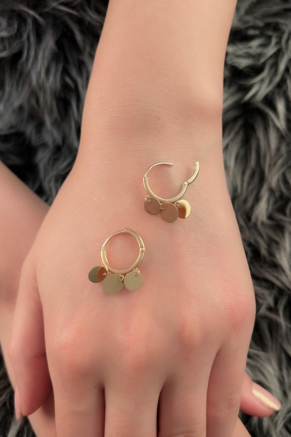 14 Ayar Altın Üç Pul Sallantılı Küpe - Fiyonk Kuyumculuk (1)