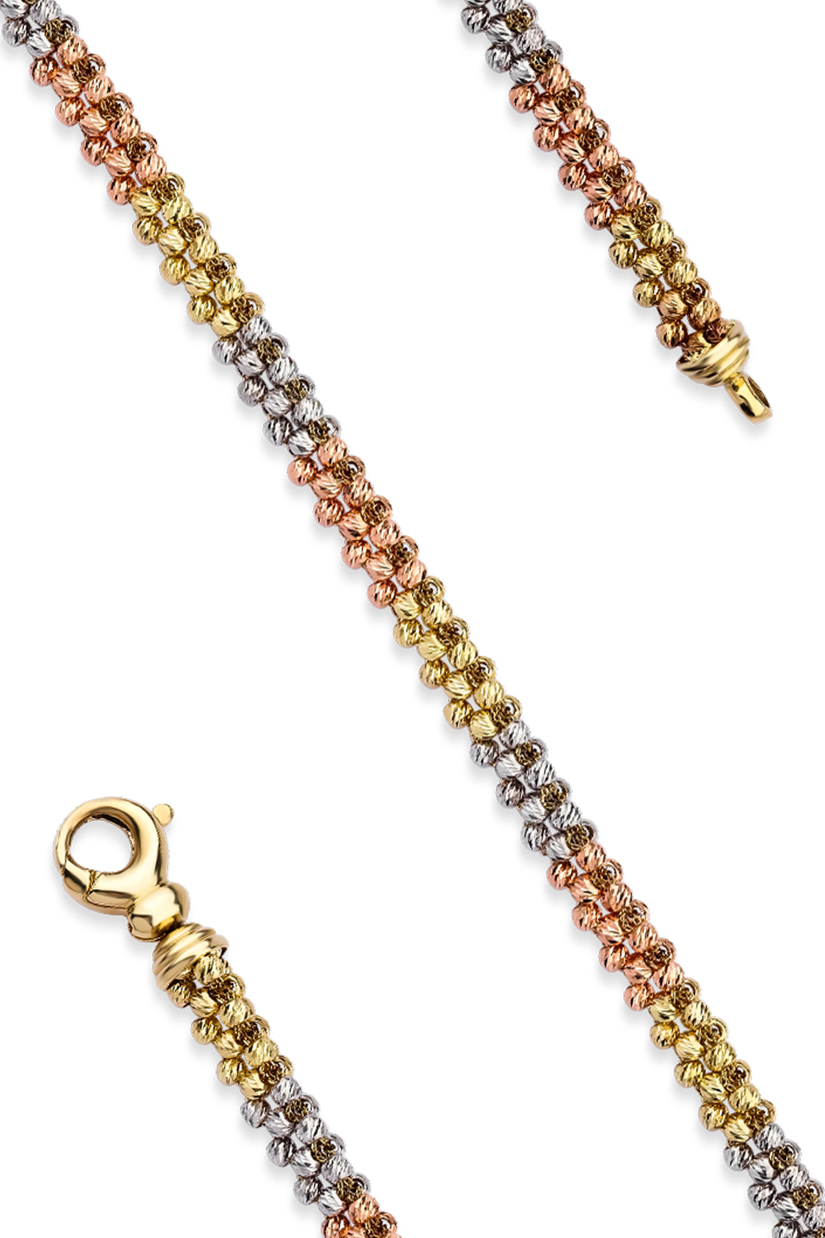 14 Ayar Altın Üç Renk Dorika Örme Roller Bileklik - Fiyonk Kuyumculuk