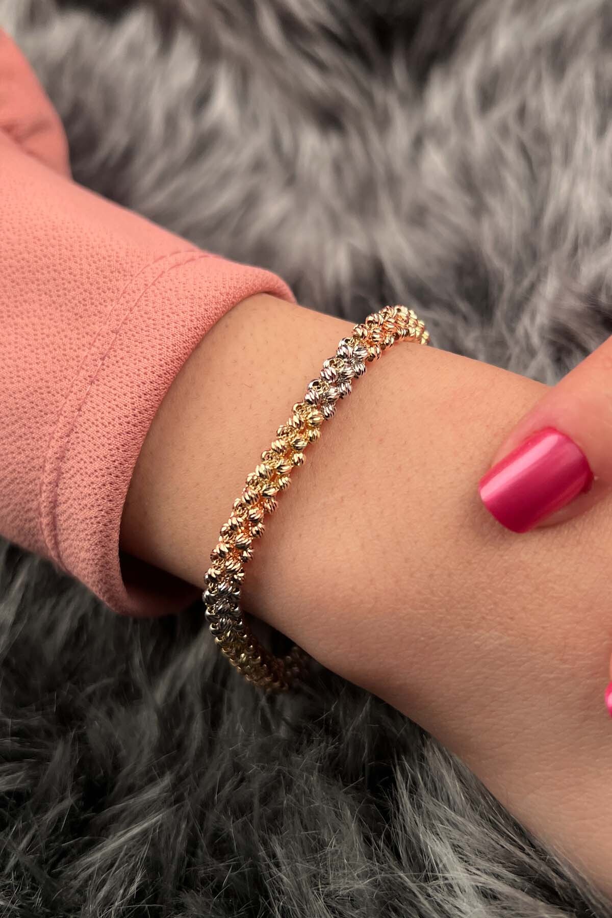 14 Ayar Altın Üç Renk Dorika Örme Roller Bileklik - Fiyonk Kuyumculuk (1)