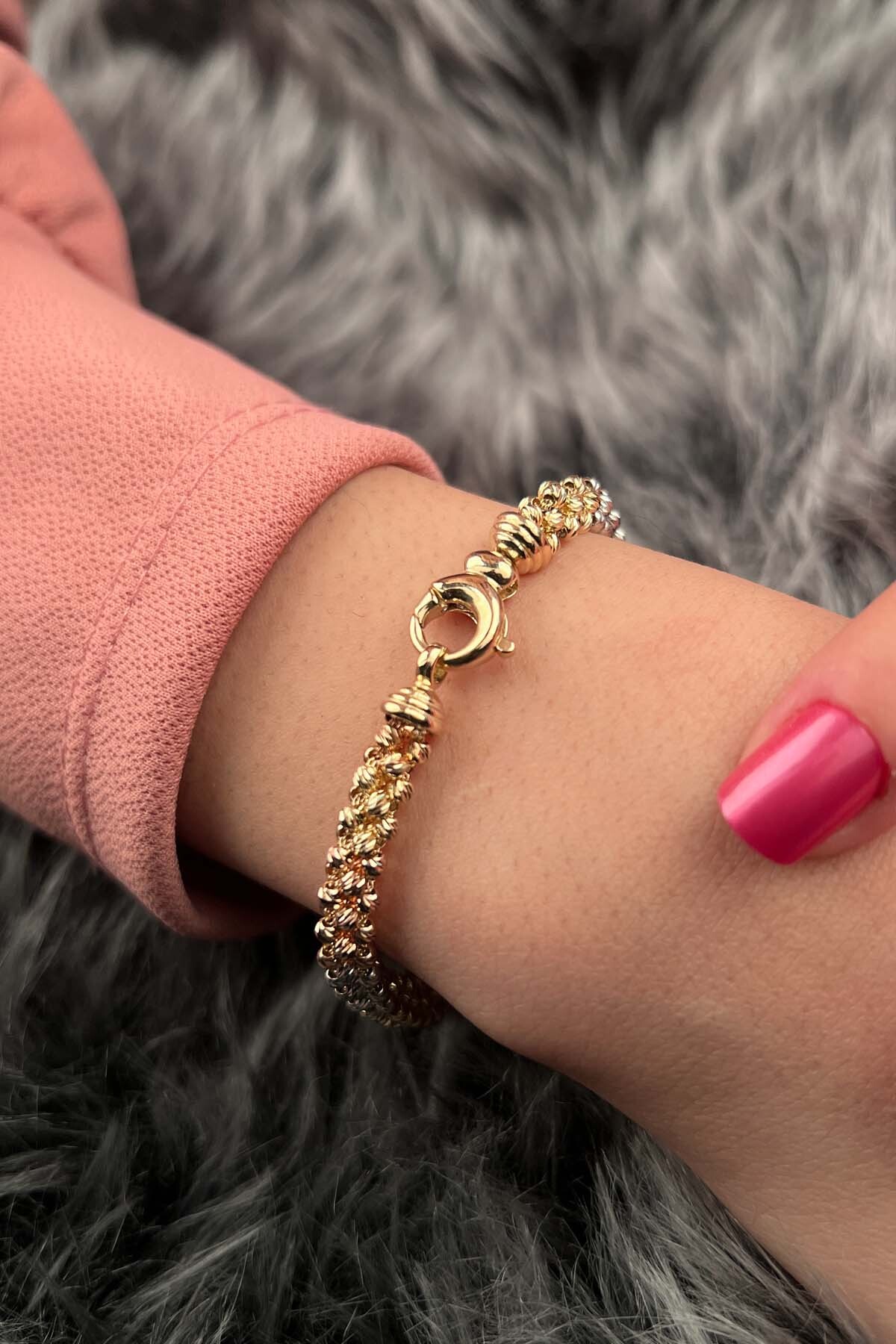 14 Ayar Altın Üç Renk Dorika Örme Roller Bileklik - Fiyonk Kuyumculuk (1)