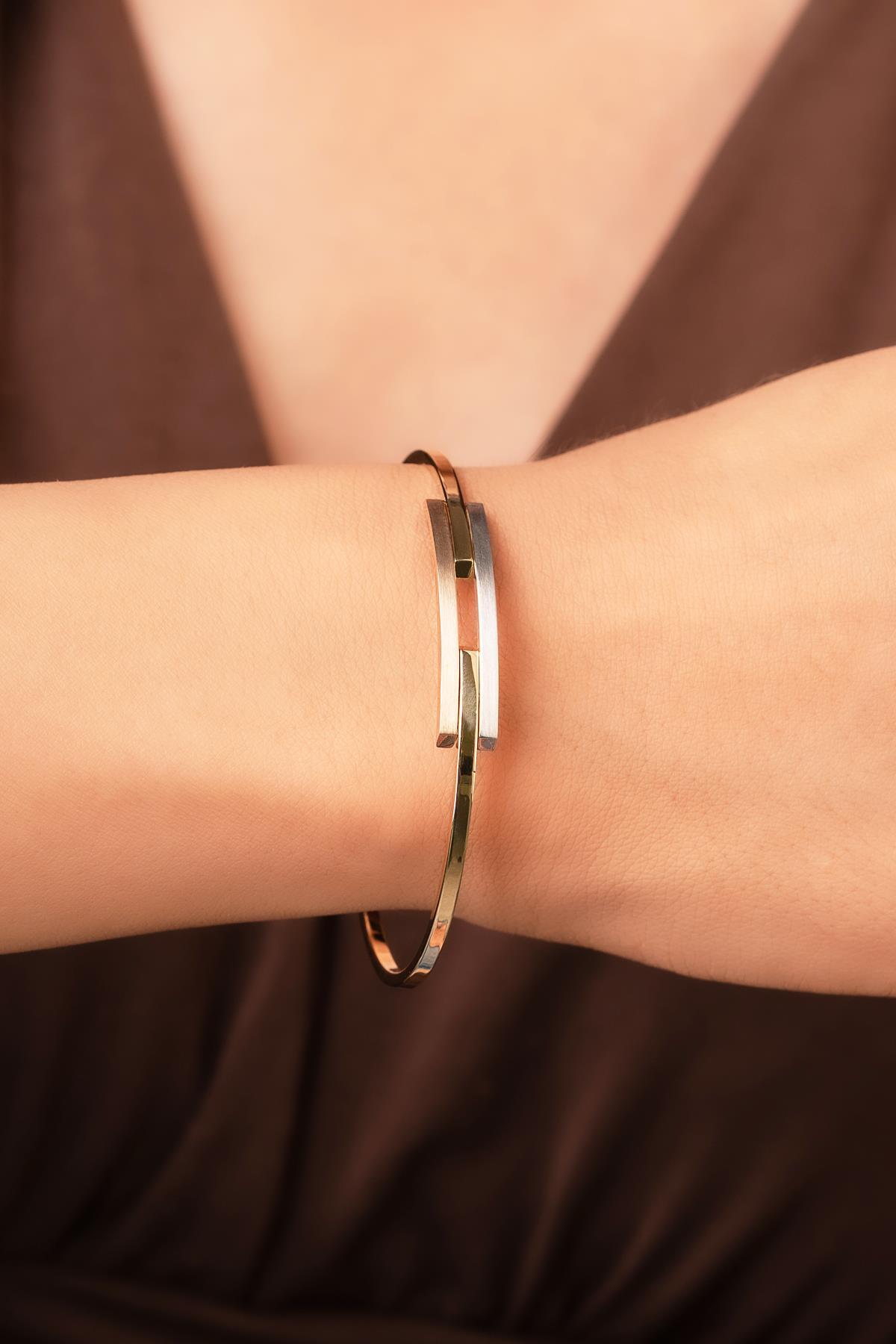 14 Ayar Altın Üç Renkli Kaburga Kelepçe - Fiyonk Kuyumculuk (1)