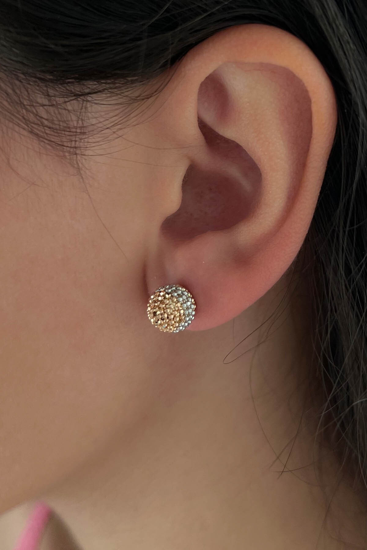 14 Ayar Altın Üç Renkli Mars Küpe Büyük - Fiyonk Kuyumculuk