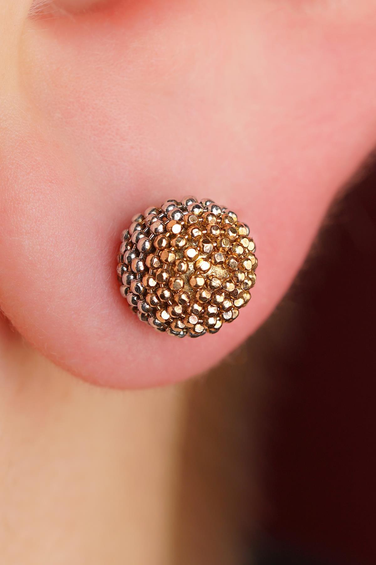 14 Ayar Altın Üç Renkli Mars Küpe Erkek - Fiyonk Kuyumculuk