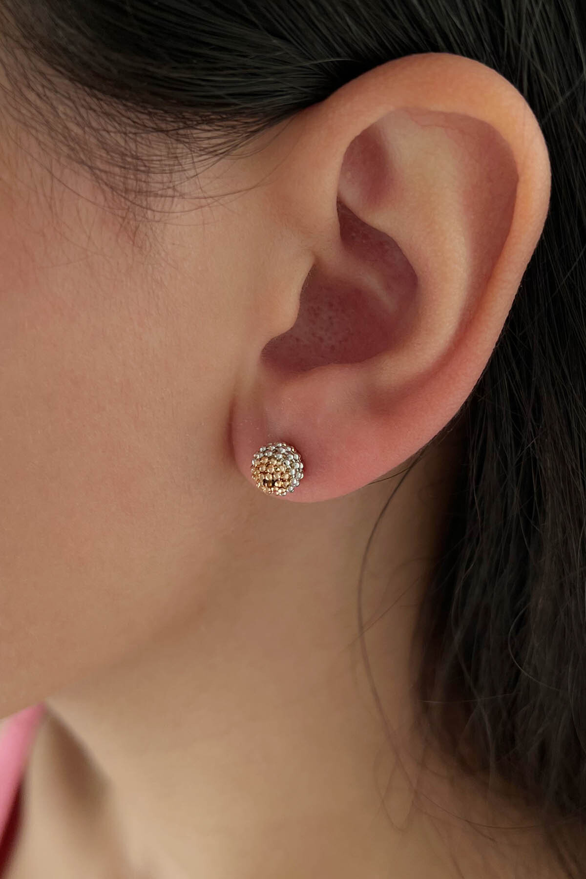 14 Ayar Altın Üç Renkli Mars Küpe Küçük - Fiyonk Kuyumculuk