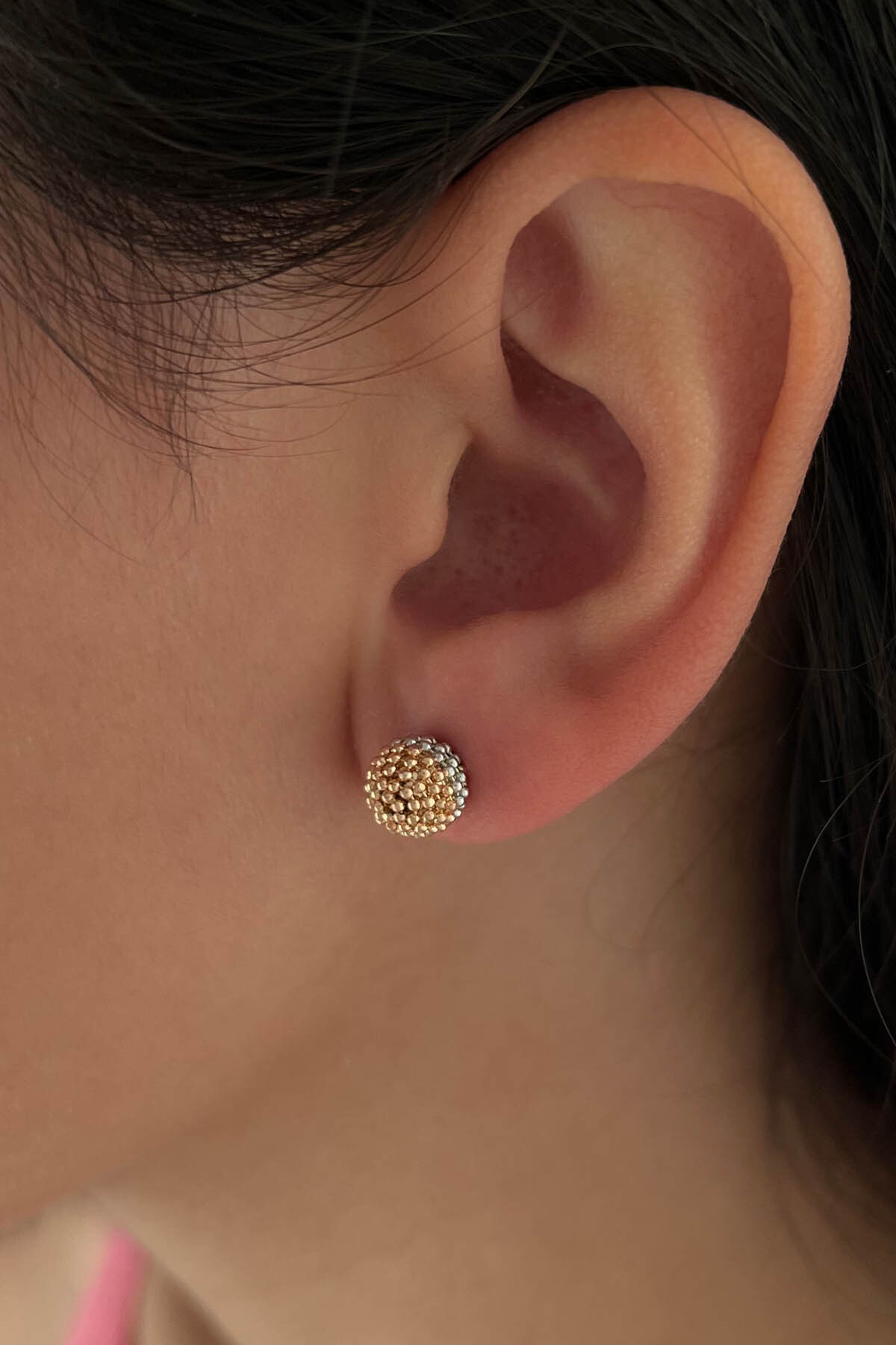 14 Ayar Altın Üç Renkli Mars Küpe Orta - Fiyonk Kuyumculuk