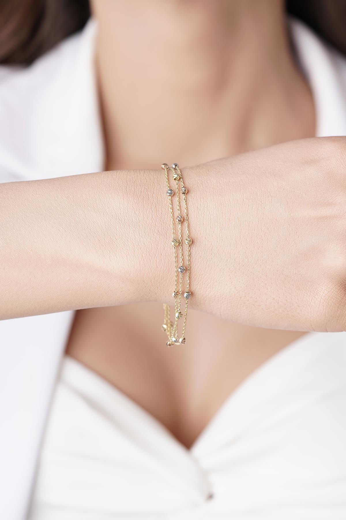 14 Ayar Altın Üç Sıralı Dorika Toplu Zincir Bileklik - Fiyonk Kuyumculuk