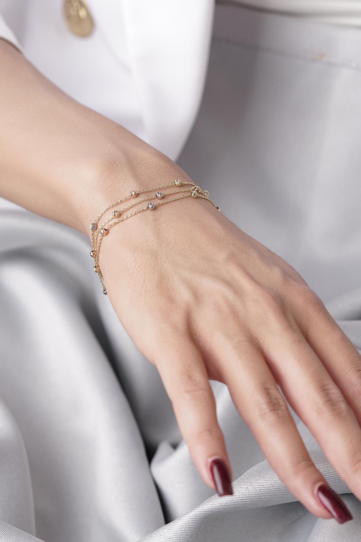 14 Ayar Altın Üç Sıralı Dorika Toplu Zincir Bileklik - Fiyonk Kuyumculuk (1)