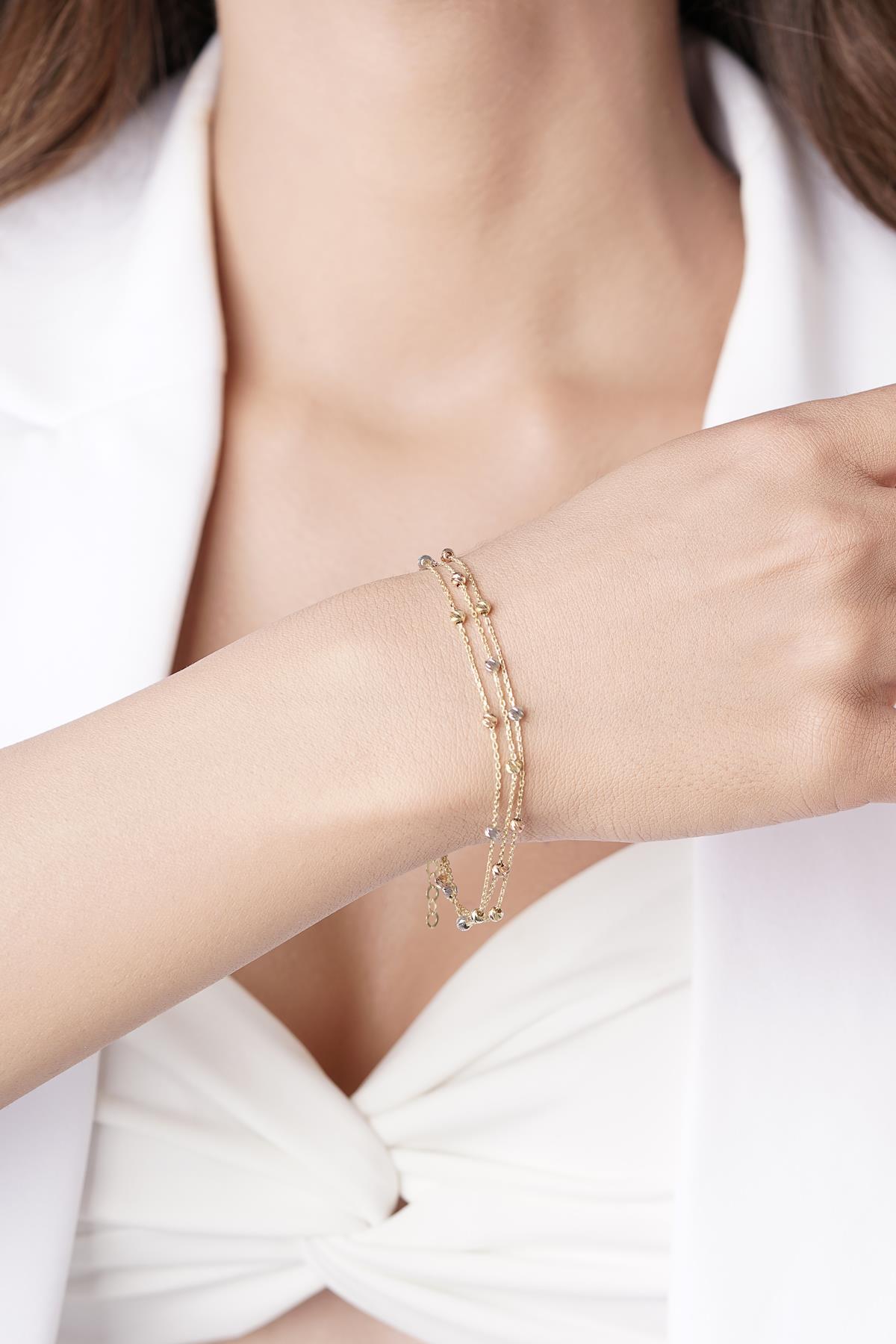 14 Ayar Altın Üç Sıralı Dorika Toplu Zincir Bileklik - Fiyonk Kuyumculuk (1)