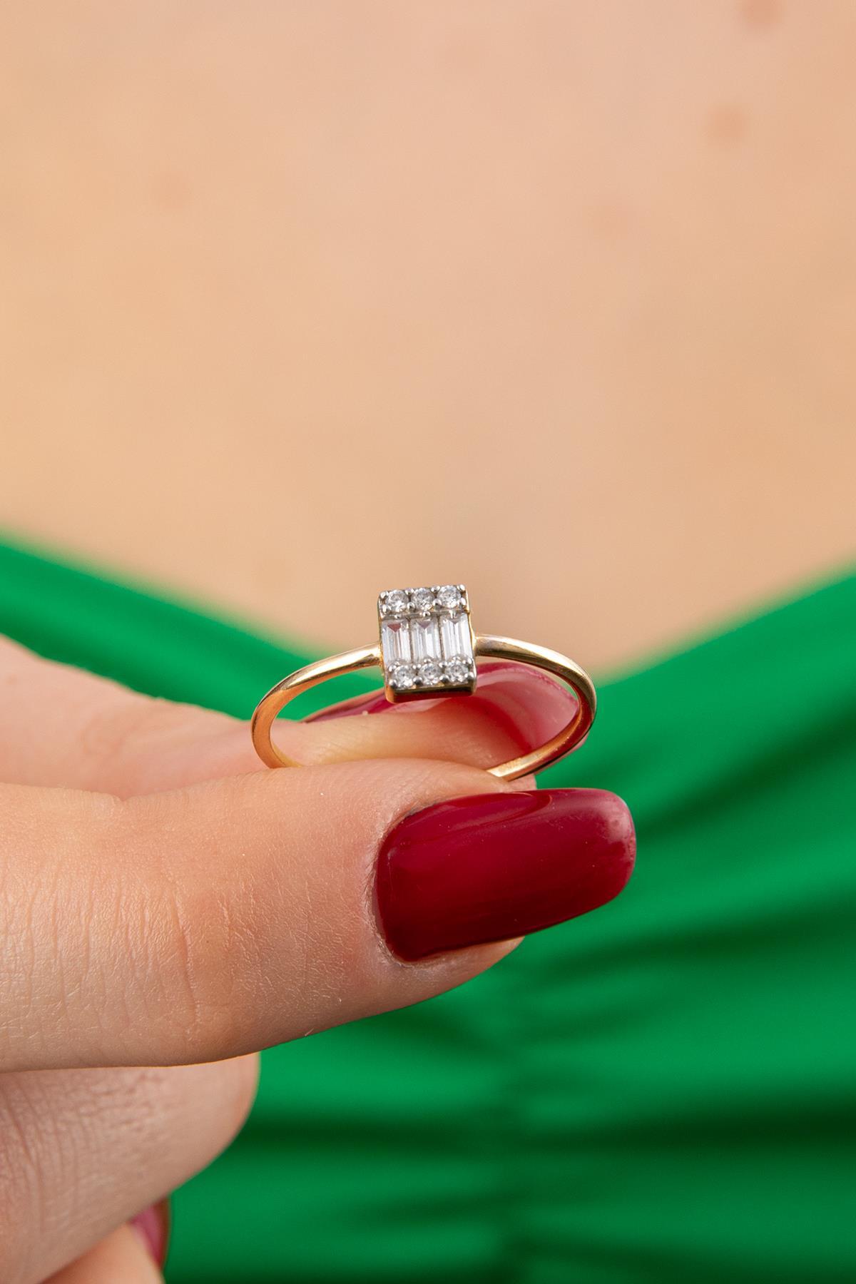 14 Ayar Altın Üçlü Baget Yüzük - Fiyonk Kuyumculuk (1)