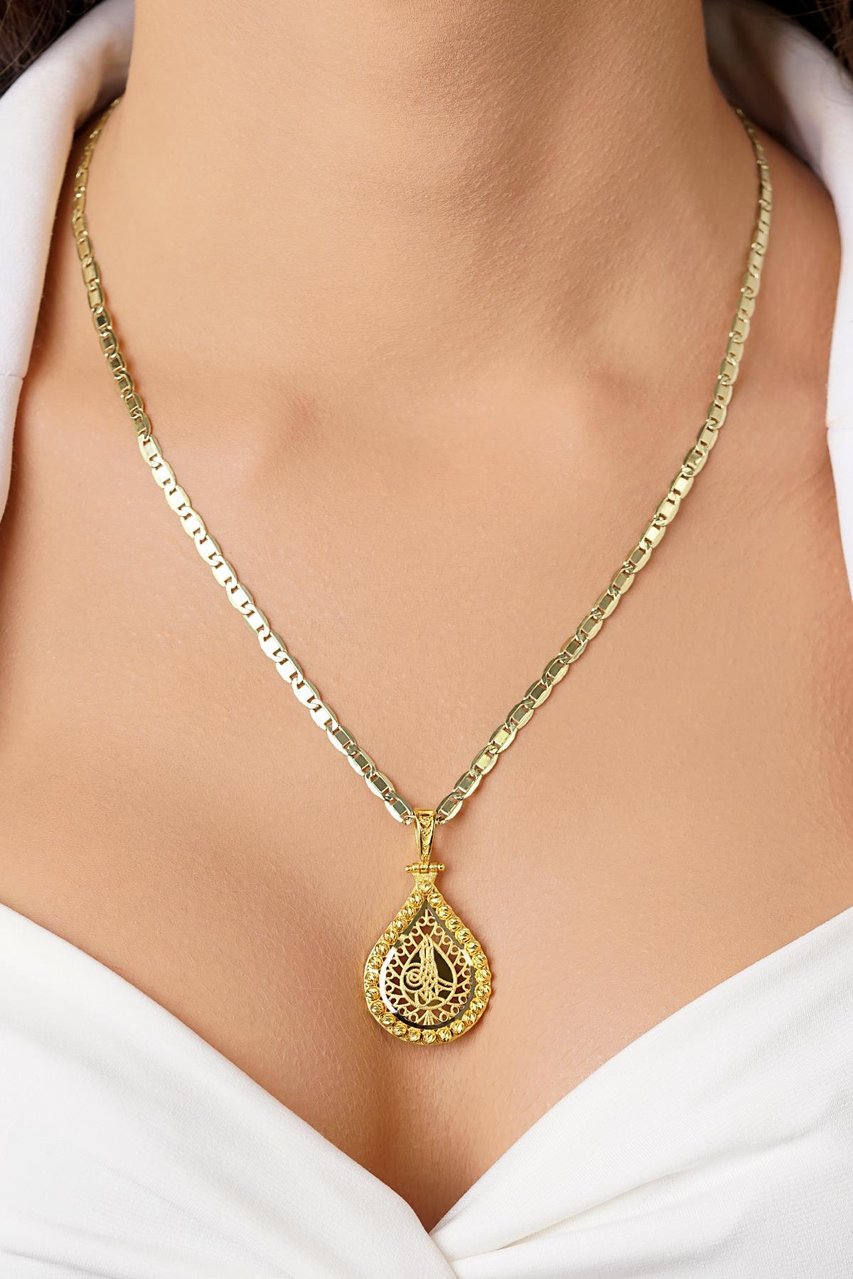 14 Ayar Altın Valentino Zincirli Tuğra Uçlu Kolye - Fiyonk Kuyumculuk