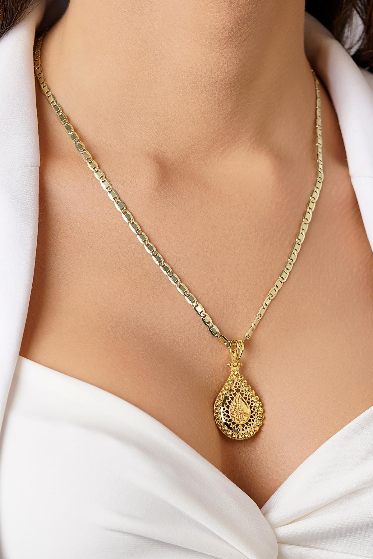 14 Ayar Altın Valentino Zincirli Tuğra Uçlu Kolye - Fiyonk Kuyumculuk (1)