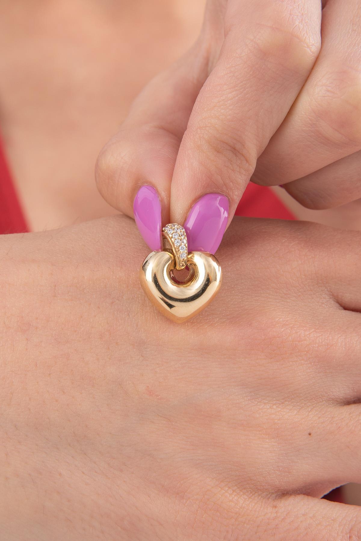 14 Ayar Altın Yansımalı Mini Kalp Kolye Ucu - Fiyonk Kuyumculuk (1)