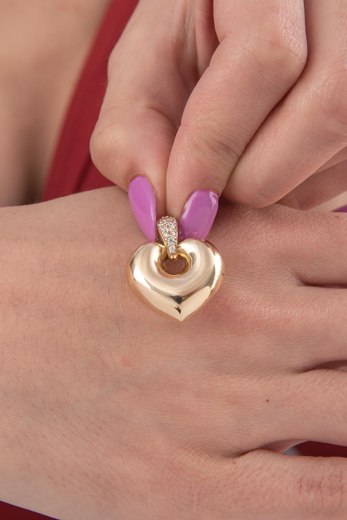 14 Ayar Altın Yansımalı Orta Kalp Kolye Ucu - Fiyonk Kuyumculuk (1)