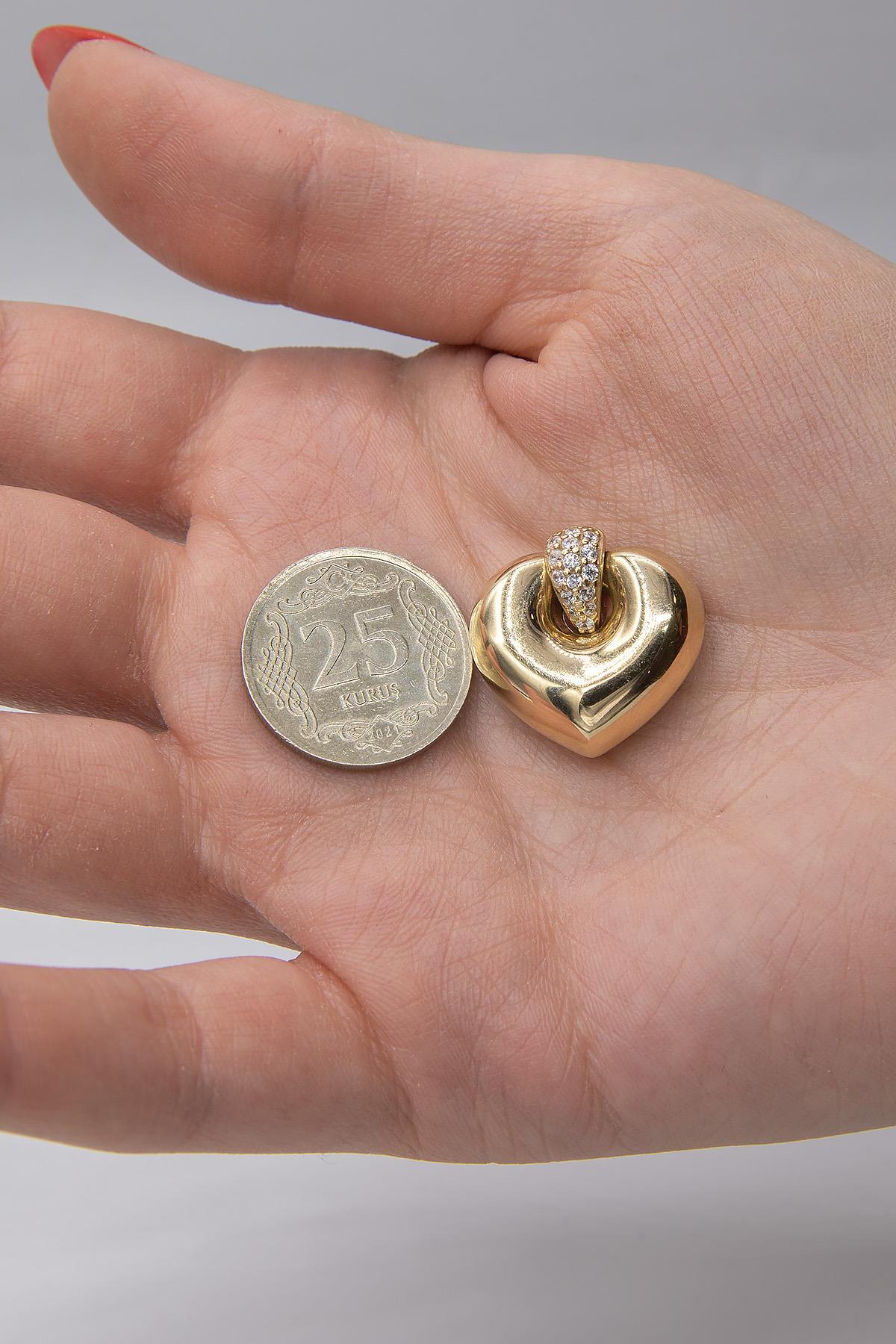 14 Ayar Altın Yansımalı Orta Kalp Kolye Ucu - Fiyonk Kuyumculuk (1)