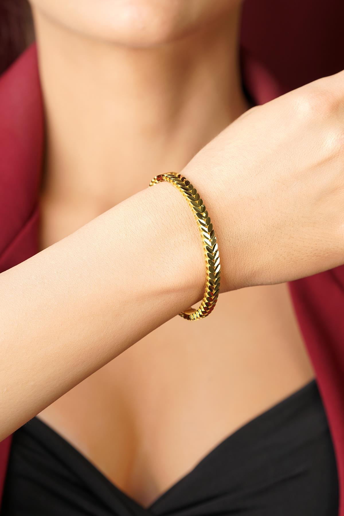 14 Ayar Altın Yaprak Kelepçe - Fiyonk Kuyumculuk (1)