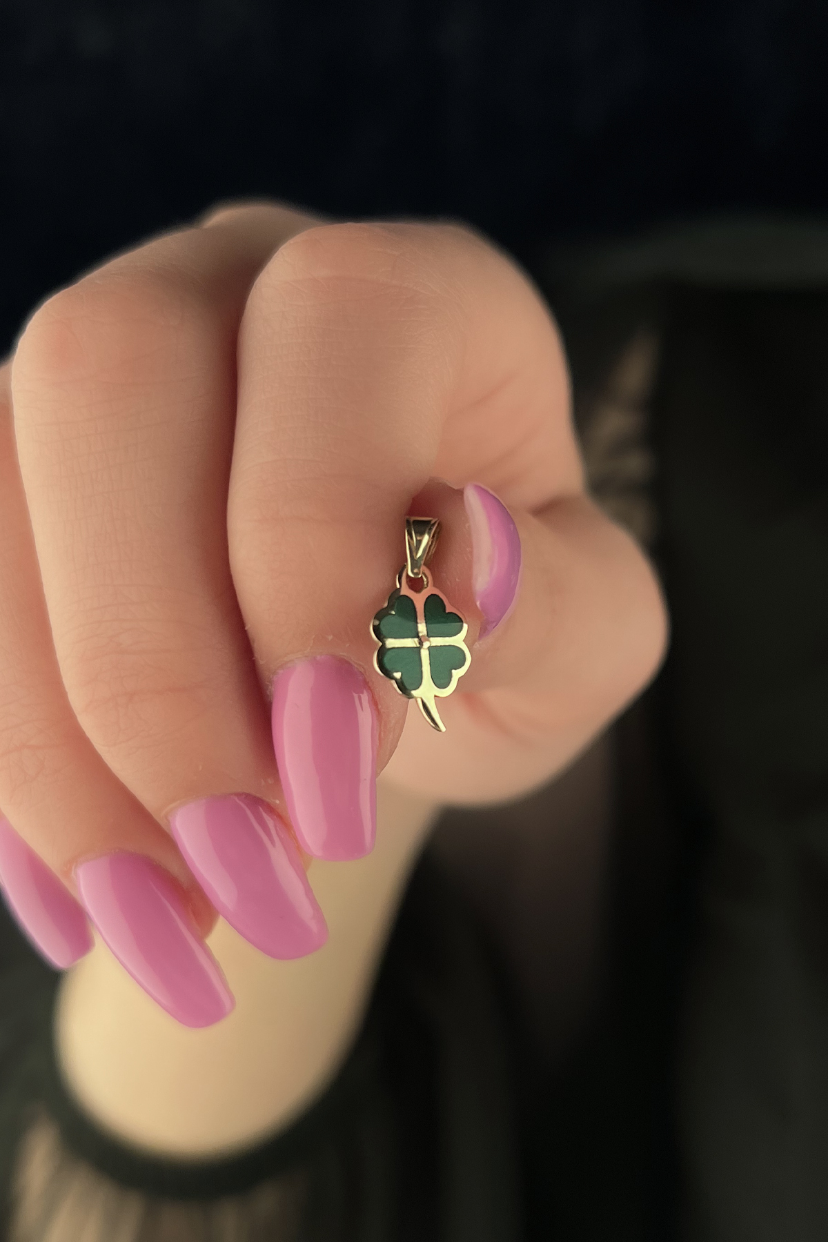 14 Ayar Altın Yeşil Küçük Yonca Kolye Ucu - Fiyonk Kuyumculuk