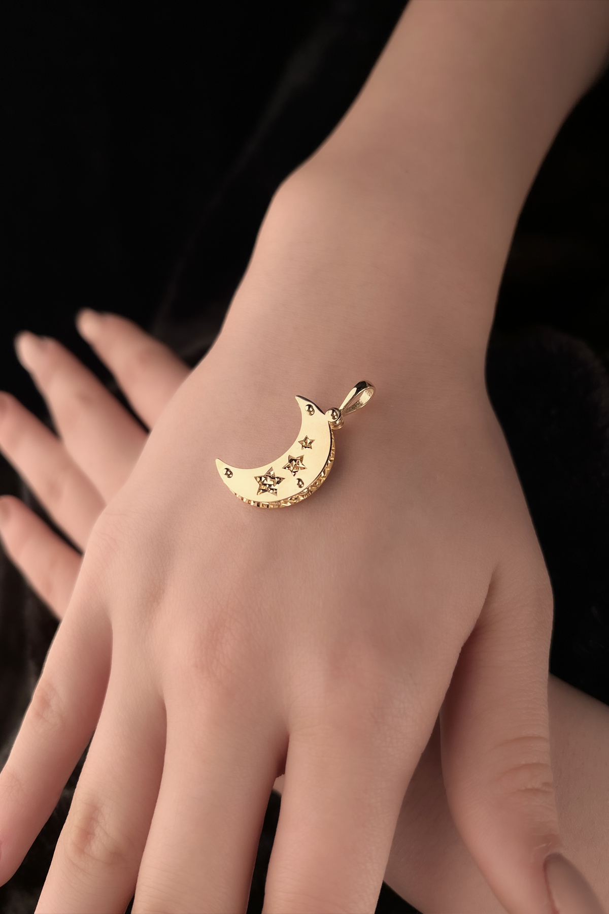 14 Ayar Altın Yıldız Detaylı Yarım Ay Kolye Ucu - Fiyonk Kuyumculuk (1)