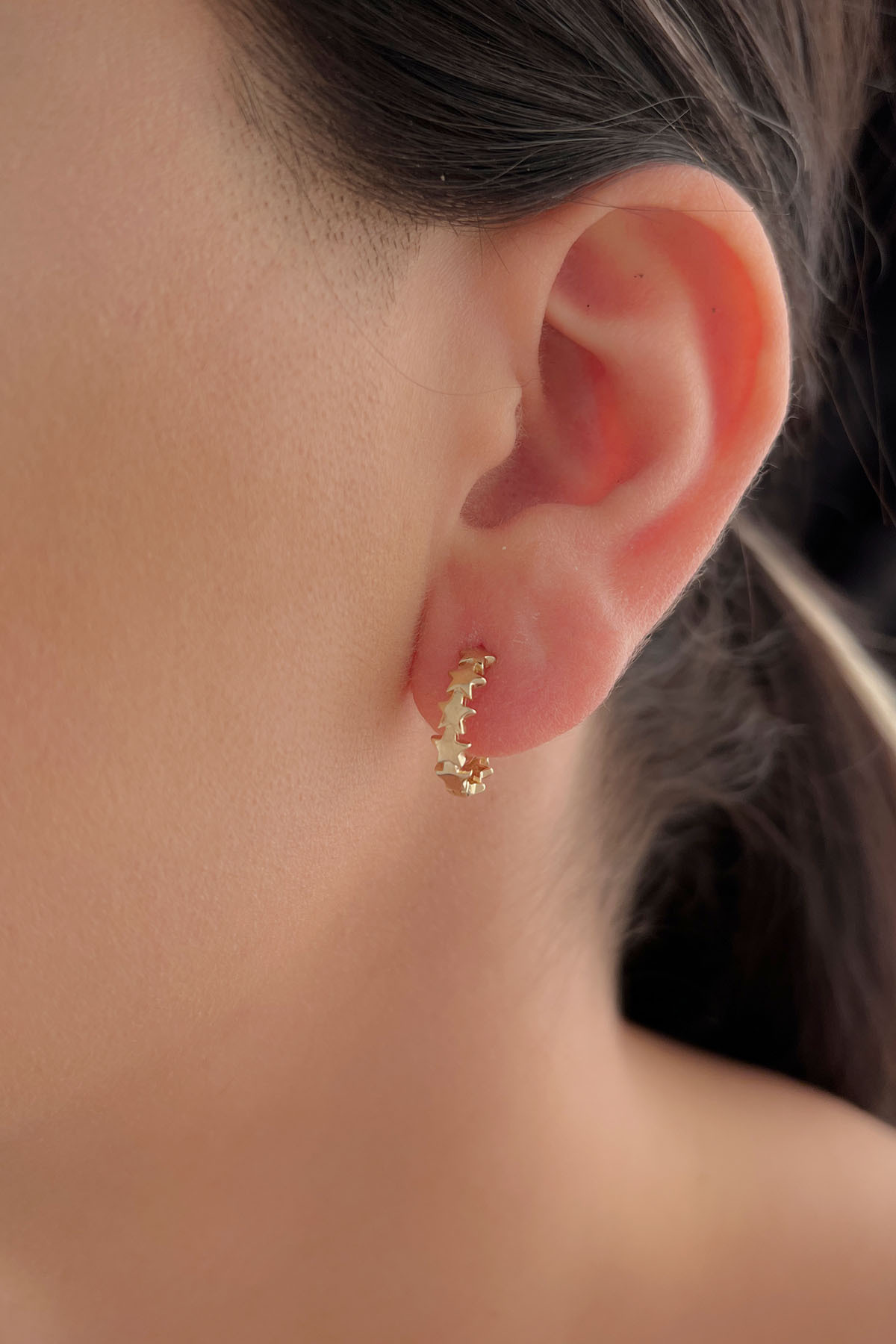 14 Ayar Altın Yıldız Dizisi Halka Küpe - Fiyonk Kuyumculuk