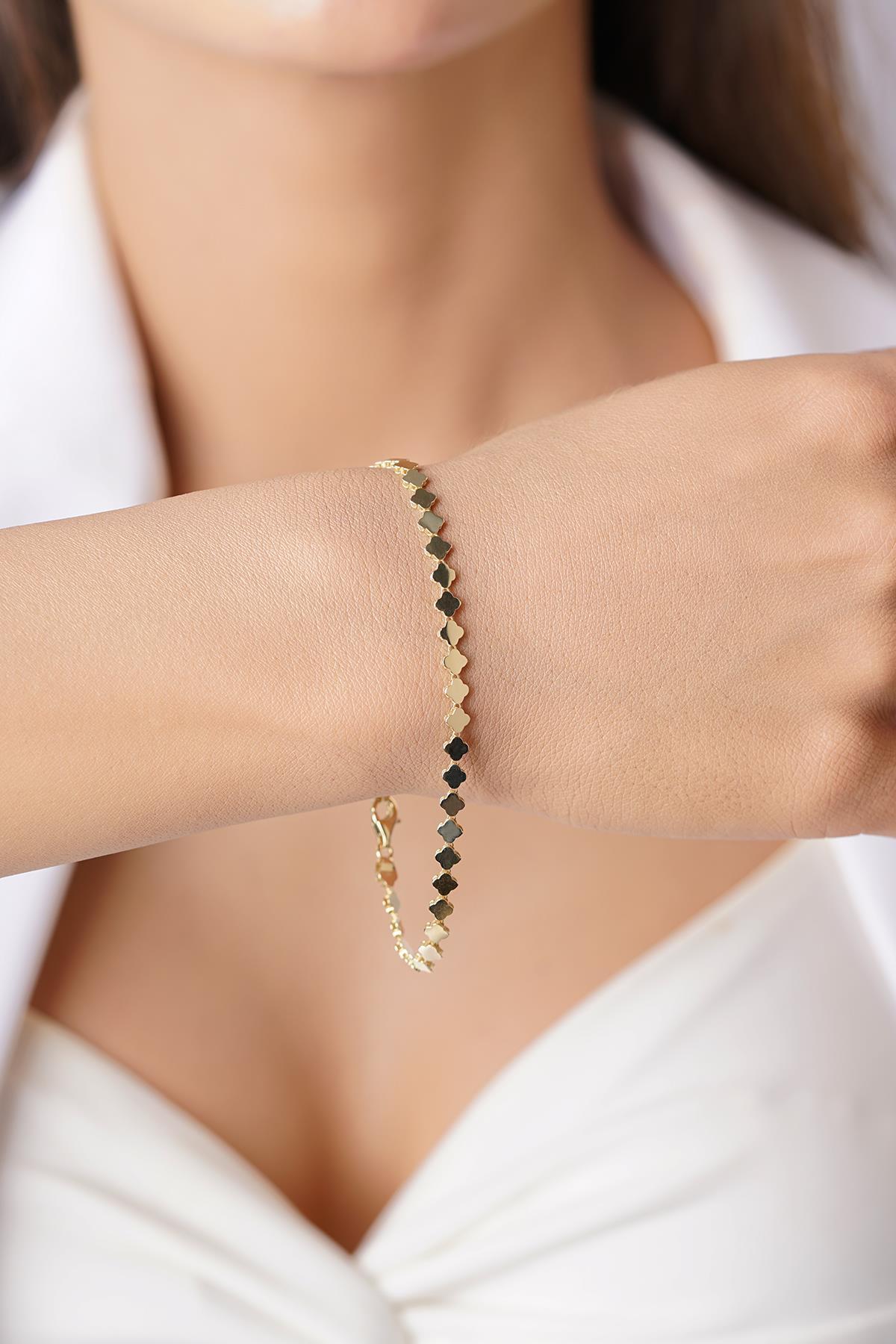 14 Ayar Altın Yonca Dizisi Bileklik - Fiyonk Kuyumculuk