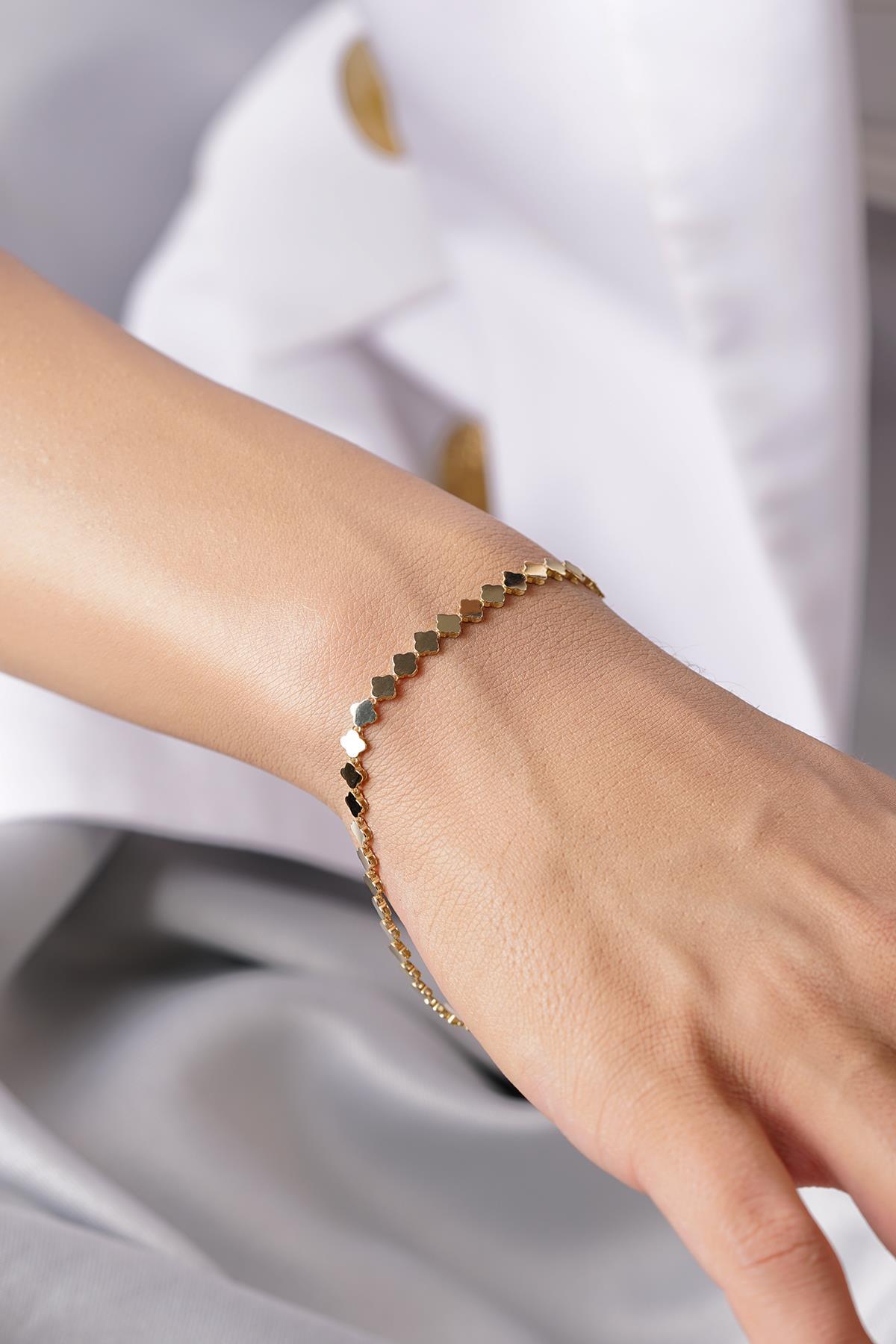 14 Ayar Altın Yonca Dizisi Bileklik - Fiyonk Kuyumculuk (1)