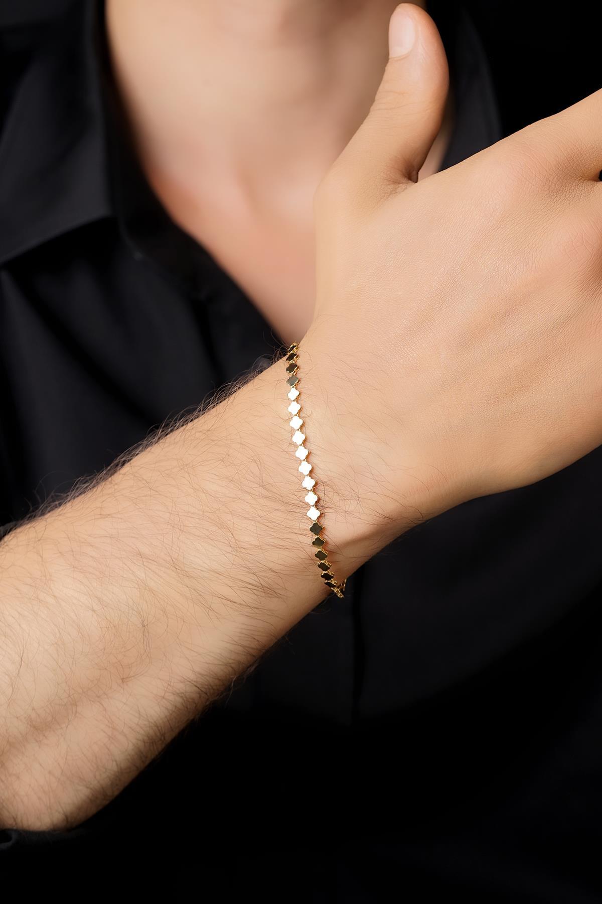 14 Ayar Altın Yonca Dizisi Erkek Bileklik - Fiyonk Kuyumculuk