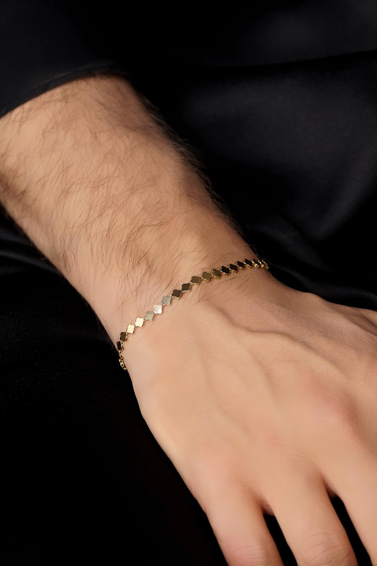 14 Ayar Altın Yonca Dizisi Erkek Bileklik - Fiyonk Kuyumculuk (1)