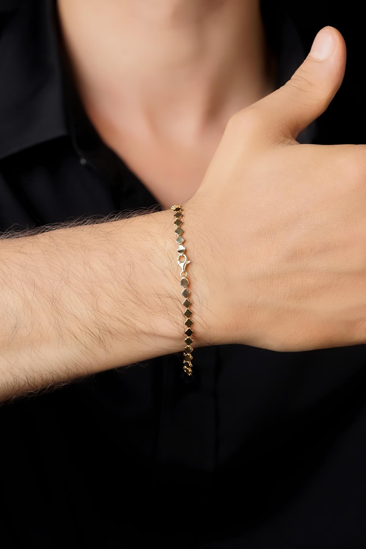 14 Ayar Altın Yonca Dizisi Erkek Bileklik - Fiyonk Kuyumculuk (1)