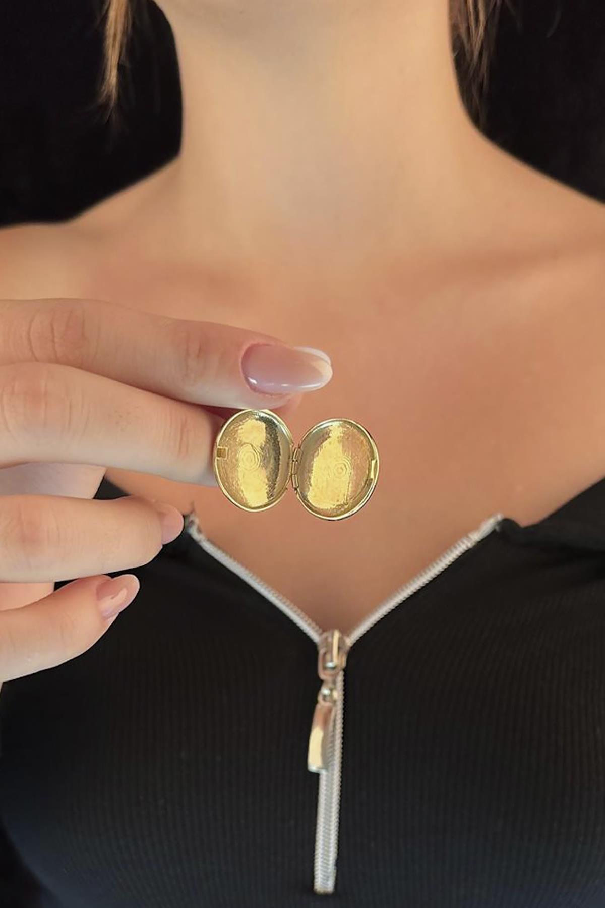 14 Ayar Altın Yuvarlak Kapaklı Kolye Ucu - Fiyonk Kuyumculuk (1)