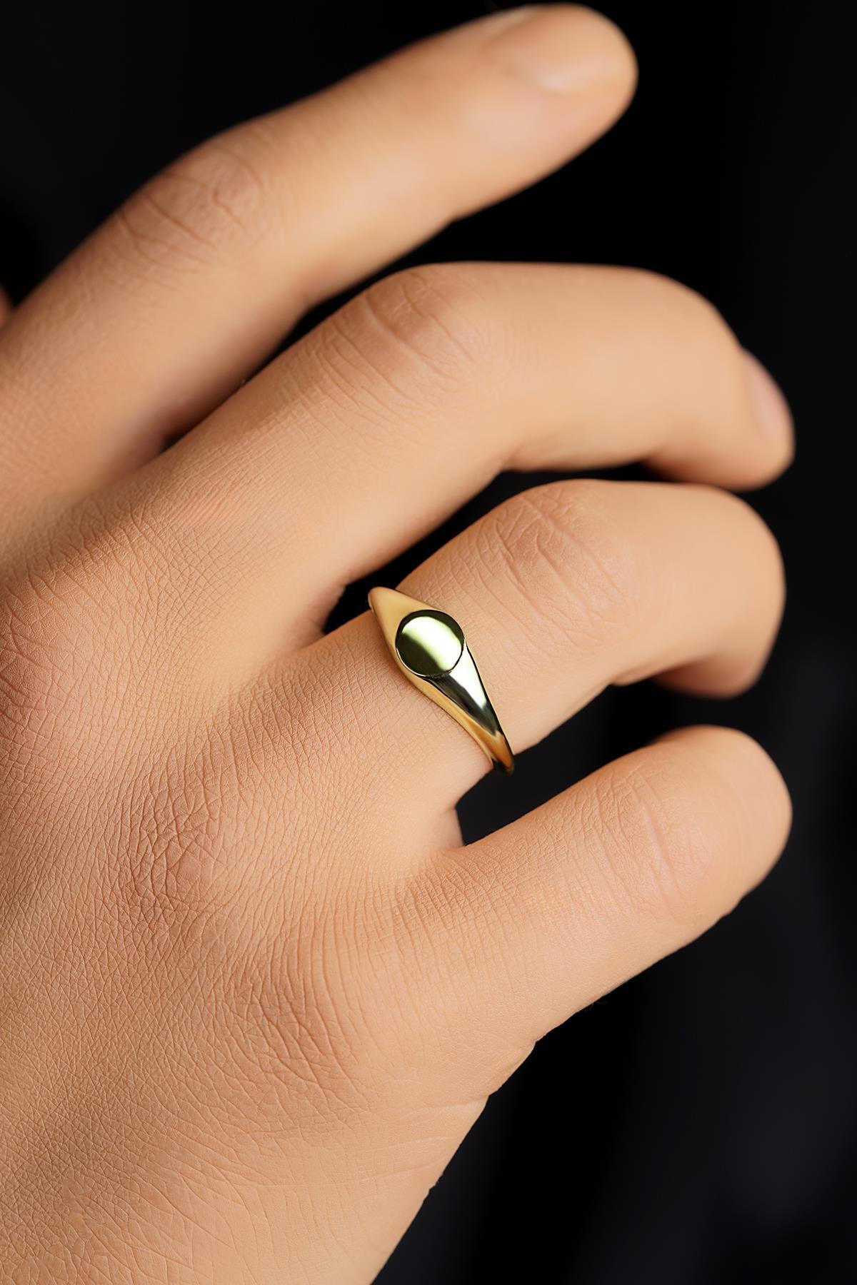 14 Ayar Altın Yuvarlak Plaka Şövalye Erkek Yüzük - Fiyonk Kuyumculuk (1)