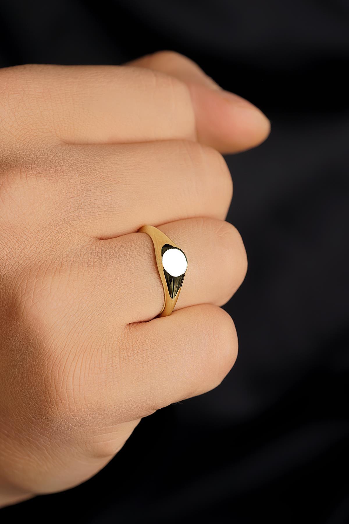 14 Ayar Altın Yuvarlak Plaka Şövalye Erkek Yüzük - Fiyonk Kuyumculuk (1)