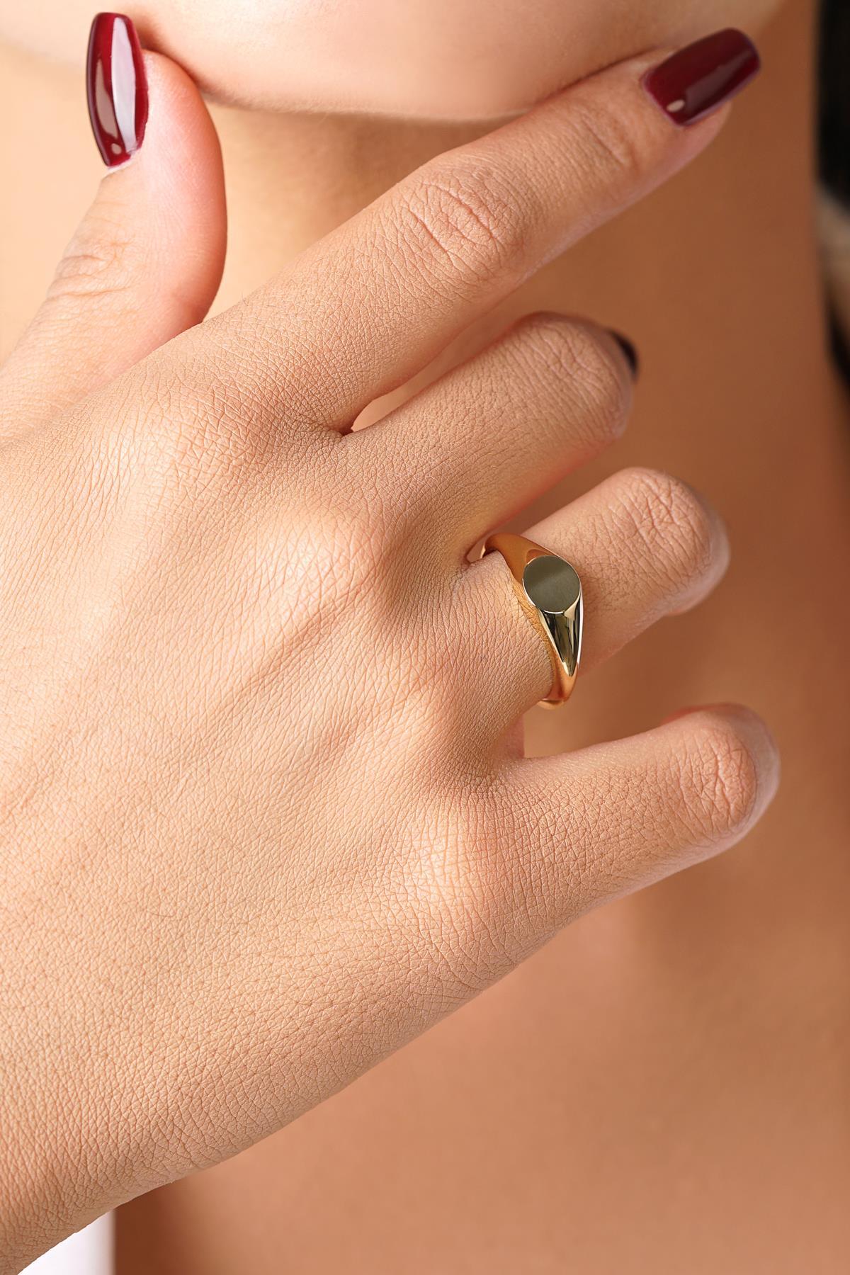 14 Ayar Altın Yuvarlak Plaka Yüzük - Fiyonk Kuyumculuk (1)