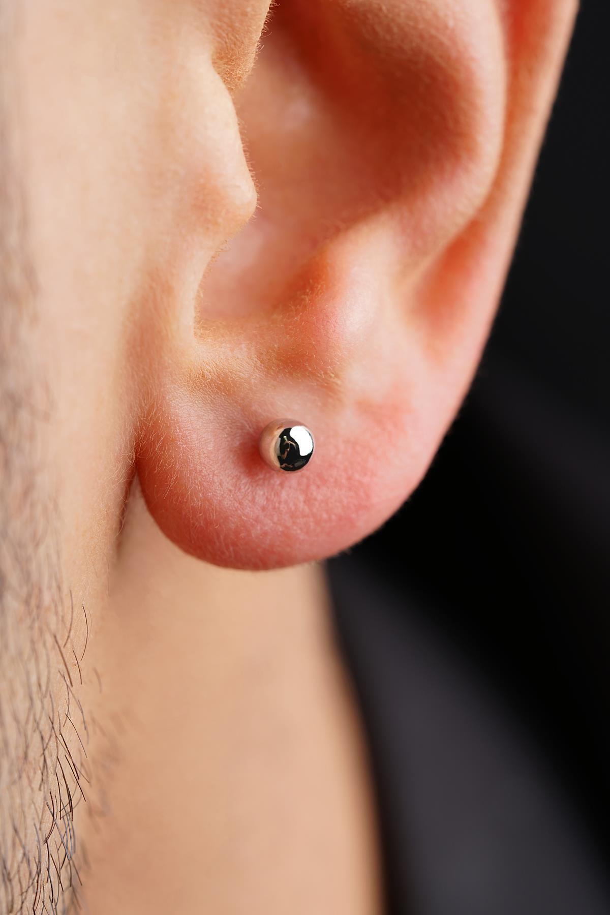 14 Ayar Altın Yuvarlak Top Küpe Erkek - Fiyonk Kuyumculuk