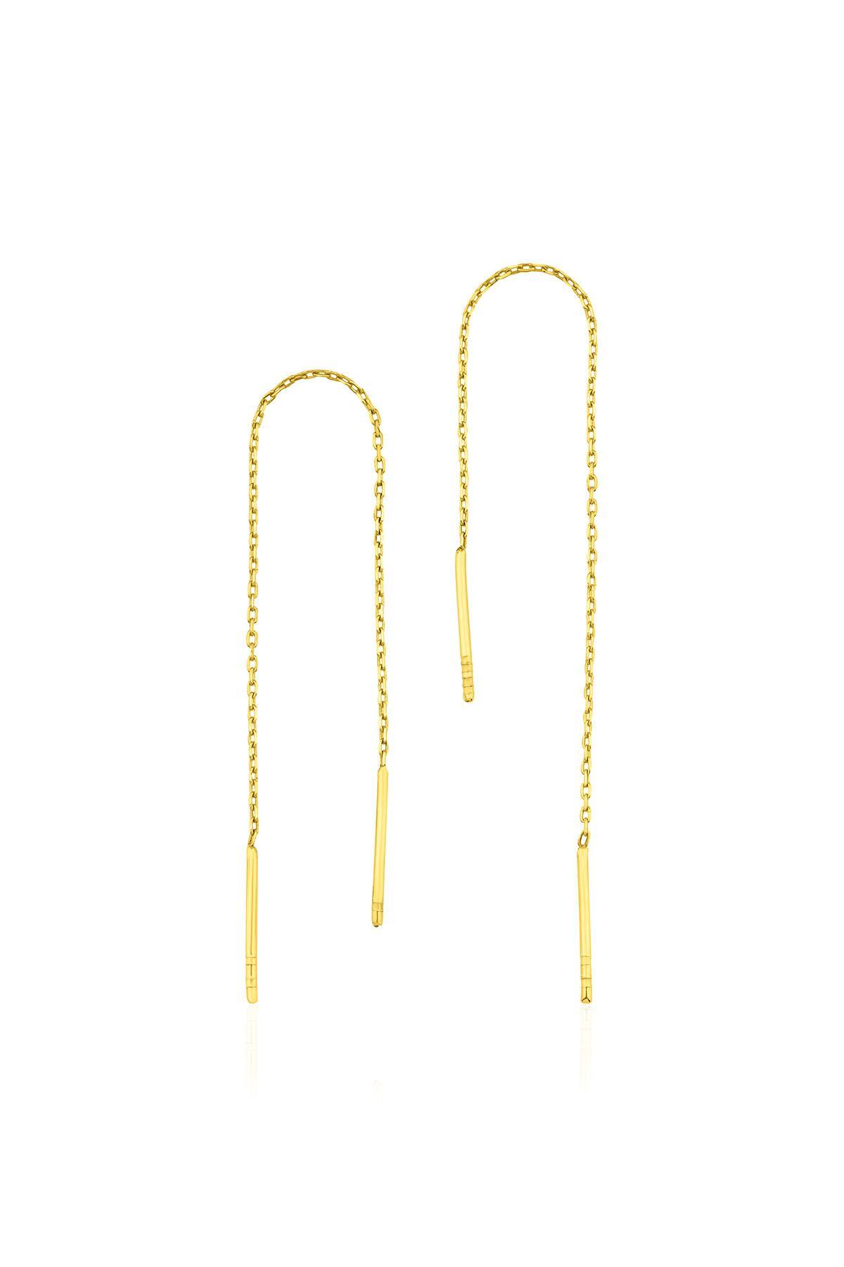 14 Ayar Altın Zincir Sallantılı Küpe - Fiyonk Kuyumculuk (1)