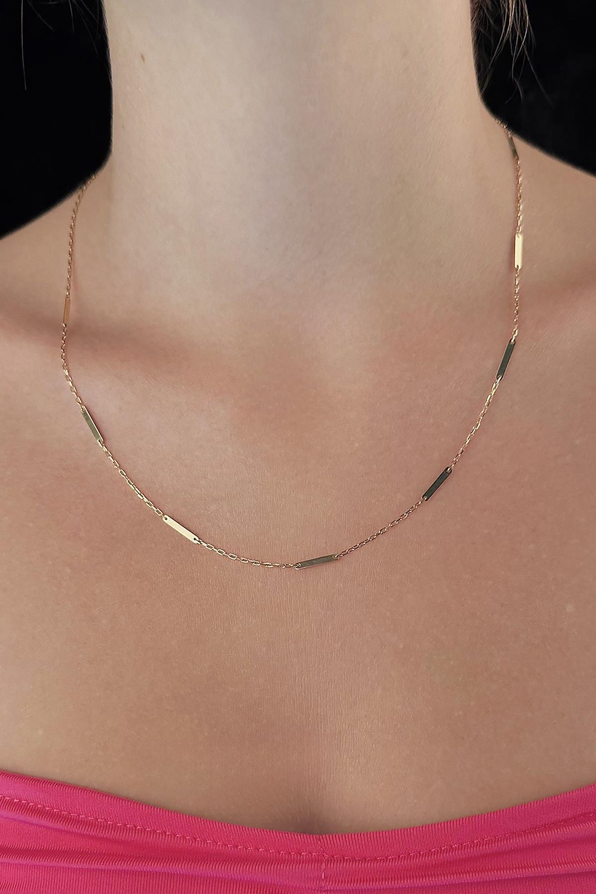 14 Ayar Altın Zincirde Plaka Detaylı Kolye - Fiyonk Kuyumculuk (1)