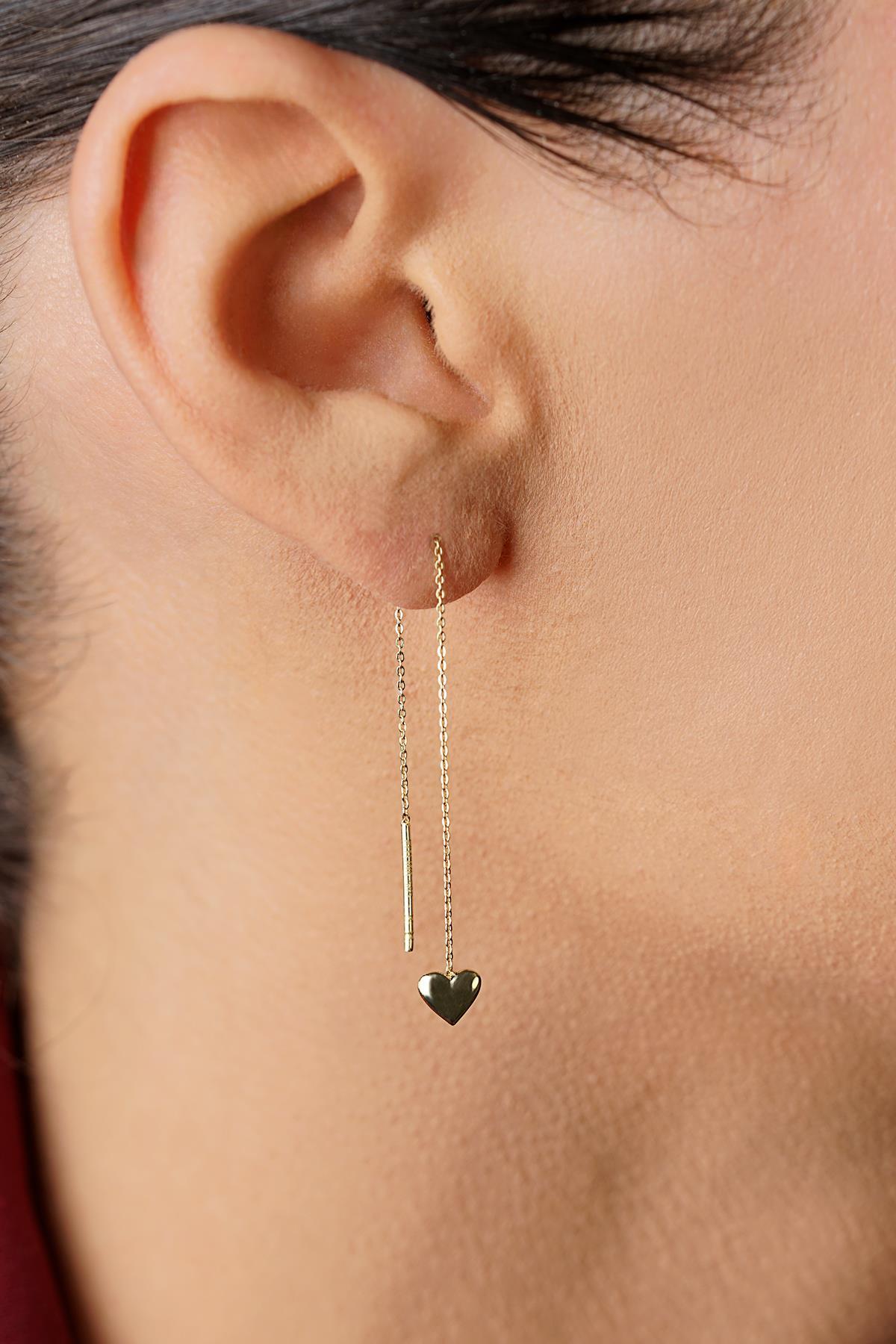 14 Ayar Altın Zincirli Kalpli Küpe - Fiyonk Kuyumculuk (1)