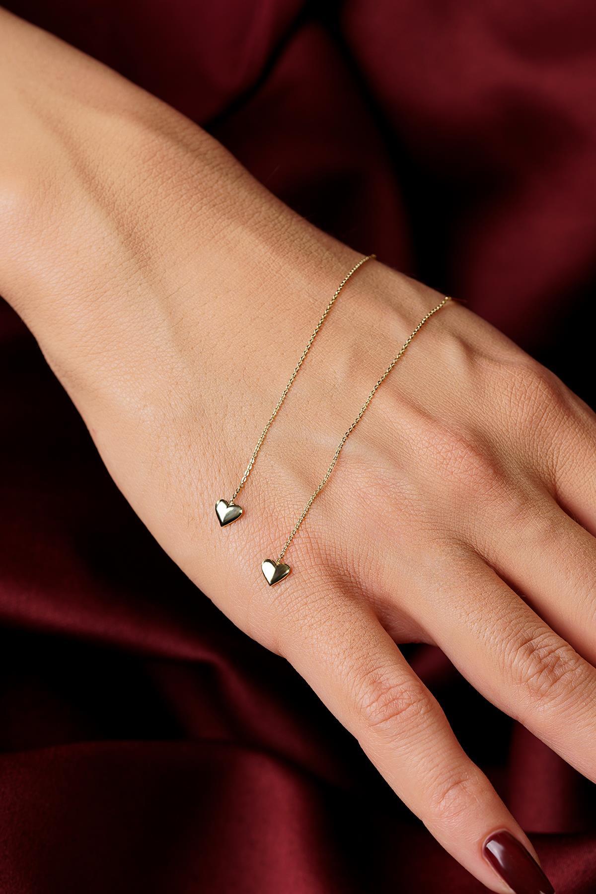 14 Ayar Altın Zincirli Kalpli Küpe - Fiyonk Kuyumculuk (1)