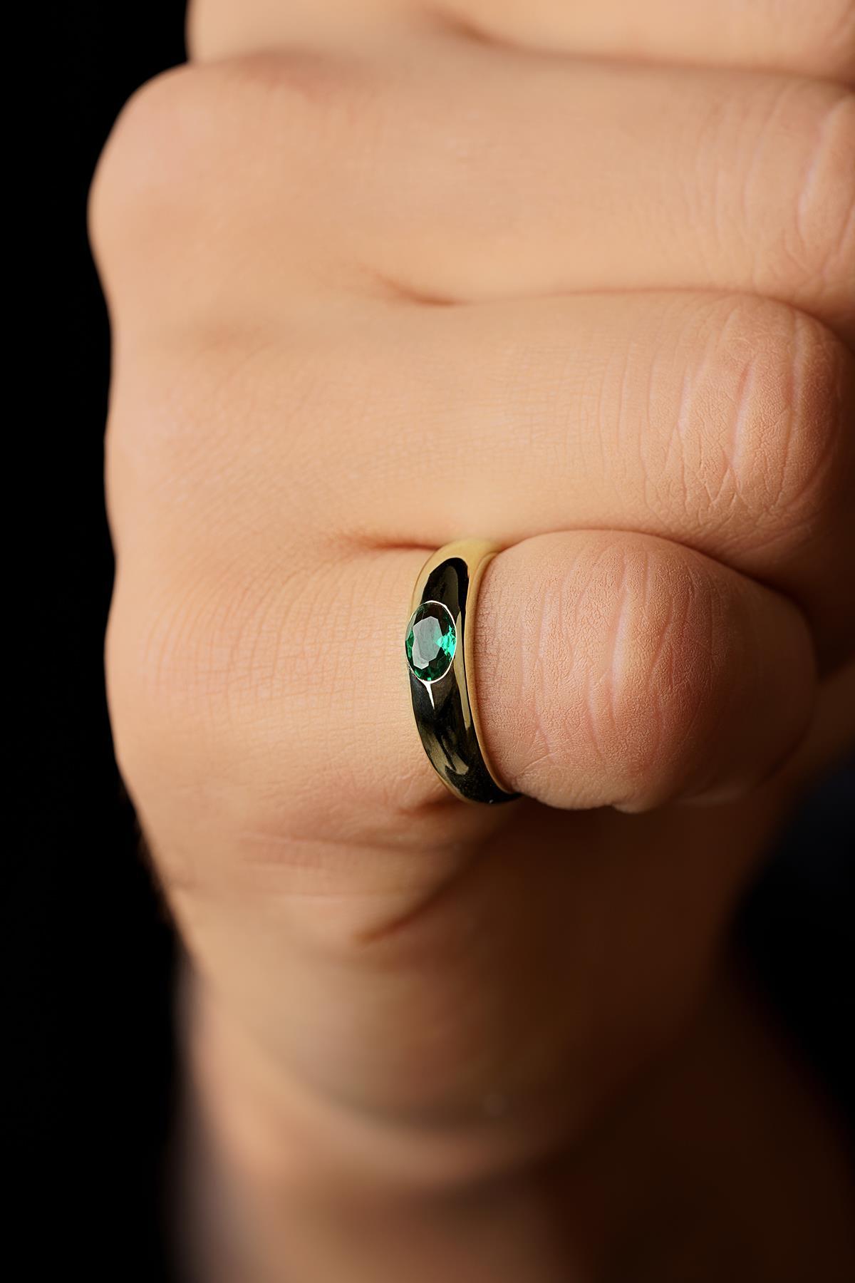 14 Ayar Altın Zümrüt Taşlı Erkek Yüzük - Fiyonk Kuyumculuk (1)