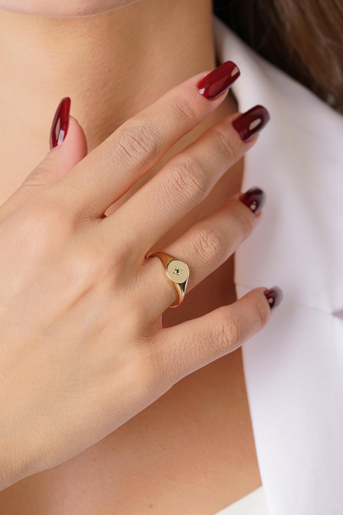 14 Ayar Altın Zümrüt Taşlı Kutup Yıldızı Yüzük - Fiyonk Kuyumculuk (1)