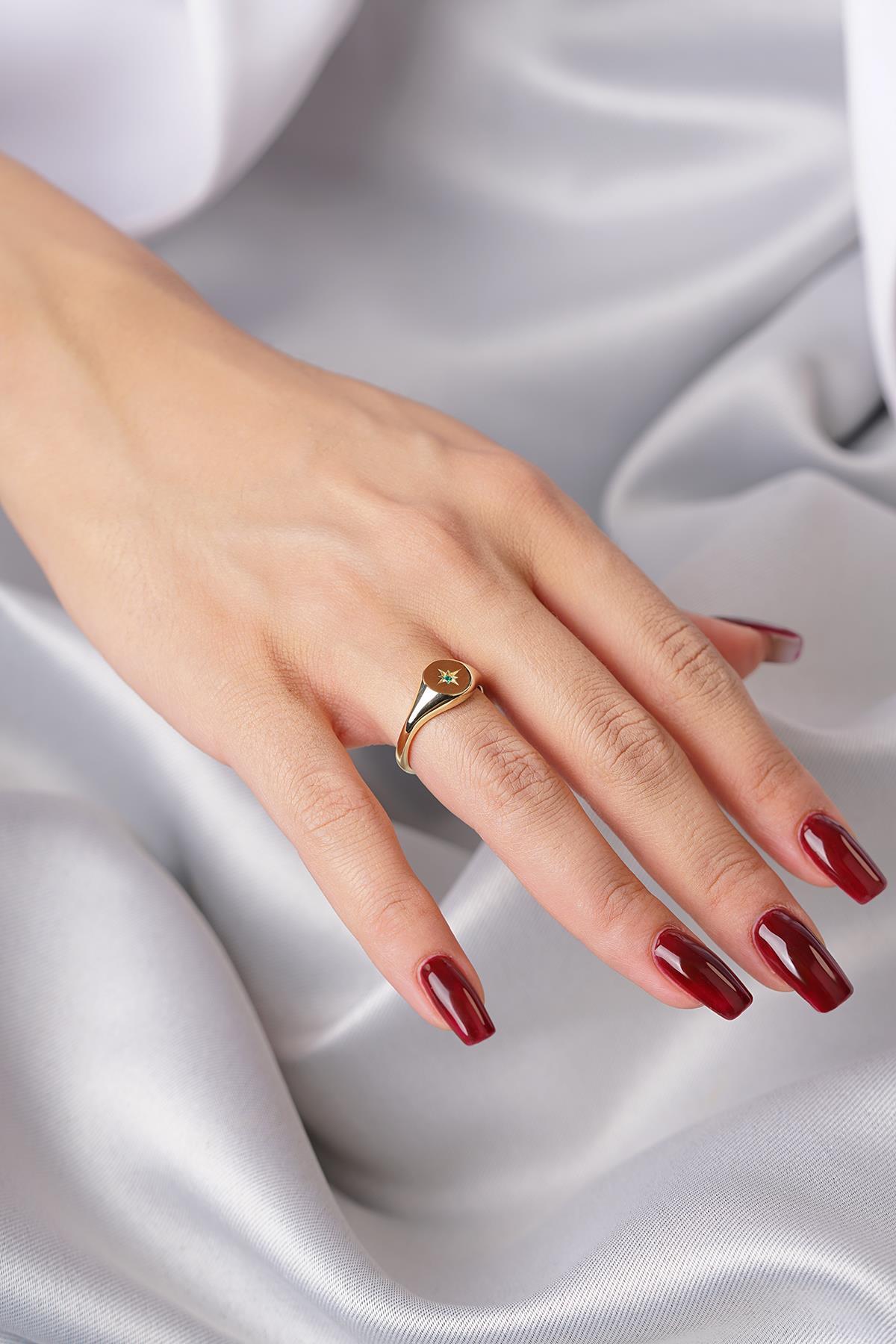 14 Ayar Altın Zümrüt Taşlı Kutup Yıldızı Yüzük - Fiyonk Kuyumculuk (1)