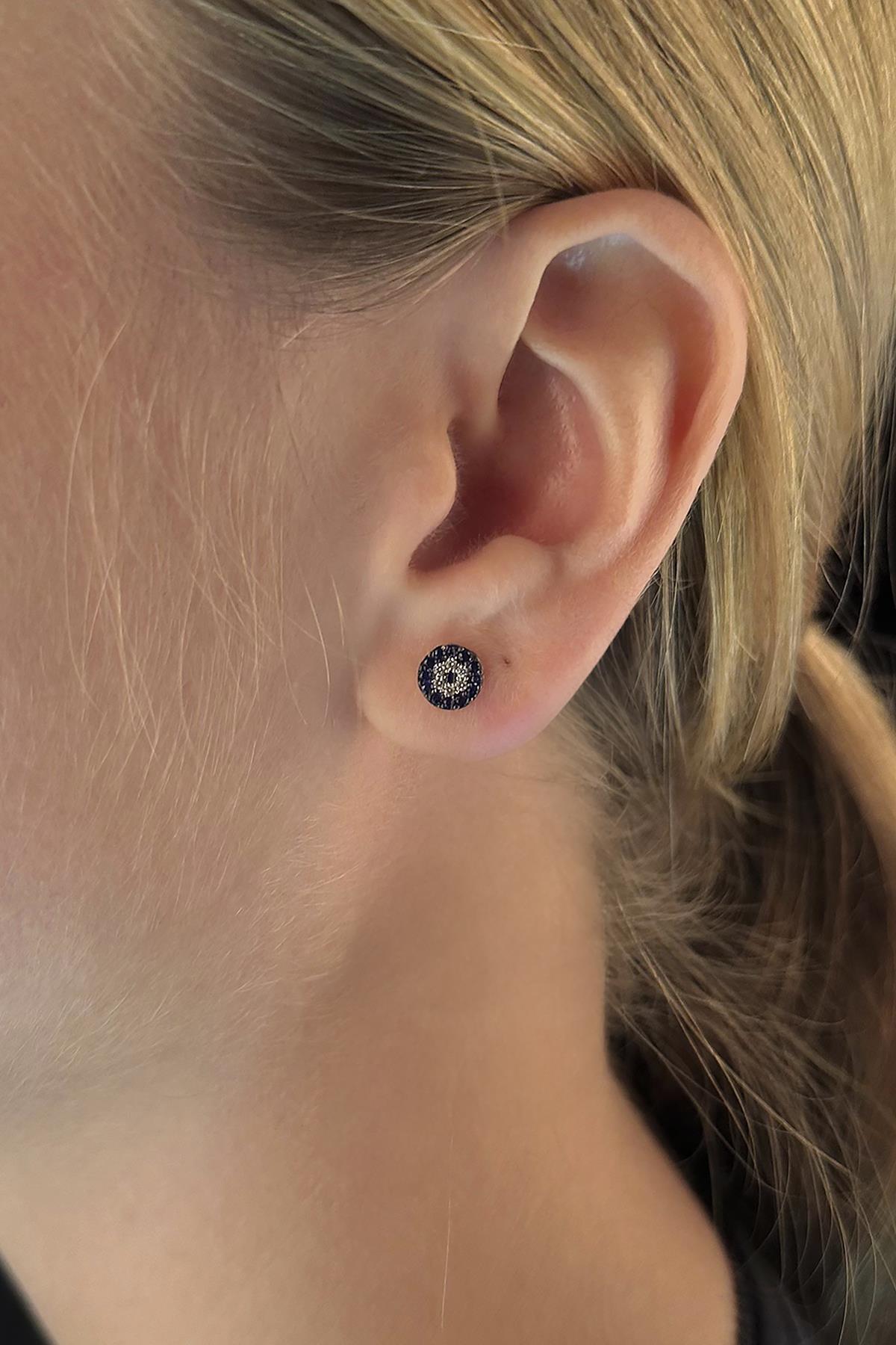 14 Ayar Ayar Taşlı Nazar Boncuğu Küpe - Fiyonk Kuyumculuk