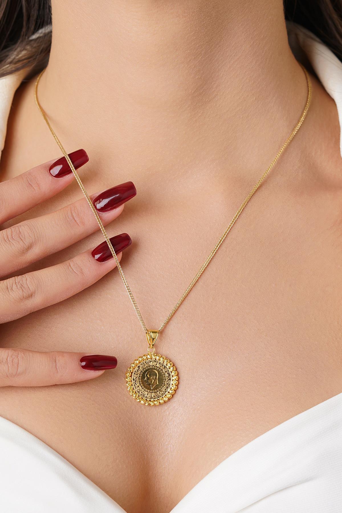 22 Ayar Çeyrek Altın Uç 14 Ayar Altın İpek Zincir Kolye - Fiyonk Kuyumculuk (1)