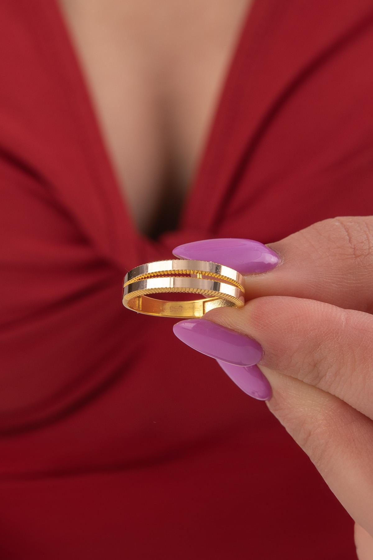 22 Ayar Görünümlü 14 Ayar Altın 2 Sıralı Ajda Yüzük - Fiyonk Kuyumculuk (1)