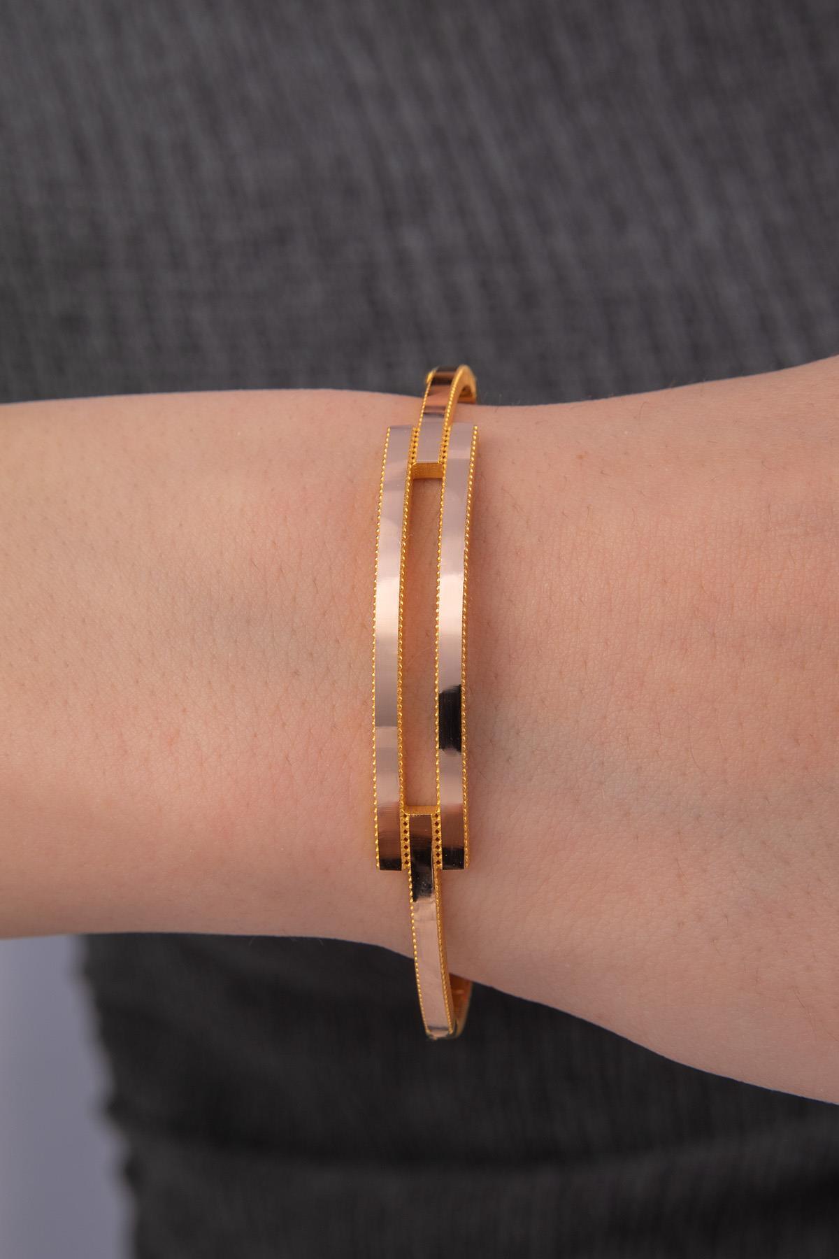 22 Ayar Görünümlü 14 Ayar Altın Kaburga Ajda Kelepçe Bilezik - Fiyonk Kuyumculuk