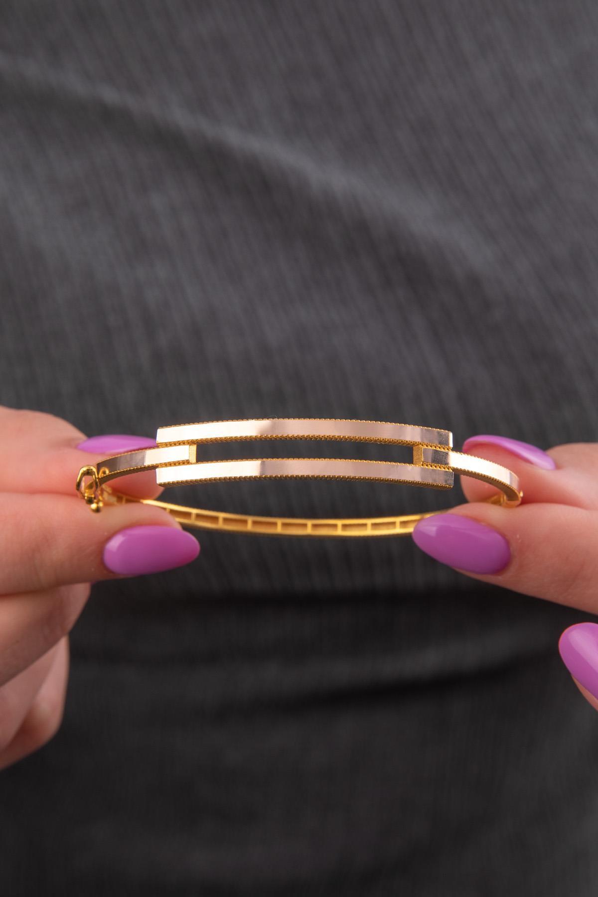 22 Ayar Görünümlü 14 Ayar Altın Kaburga Ajda Kelepçe Bilezik - Fiyonk Kuyumculuk (1)