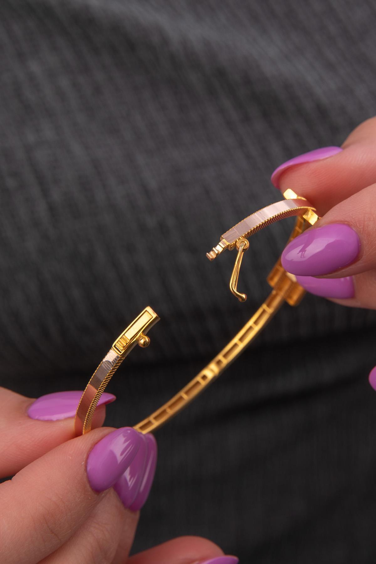 22 Ayar Görünümlü 14 Ayar Altın Kaburga Ajda Kelepçe Bilezik - Fiyonk Kuyumculuk (1)